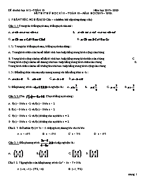 Đề thi thử học kỳ 2 môn Toán Lớp 10 - Năm học 2019-2020